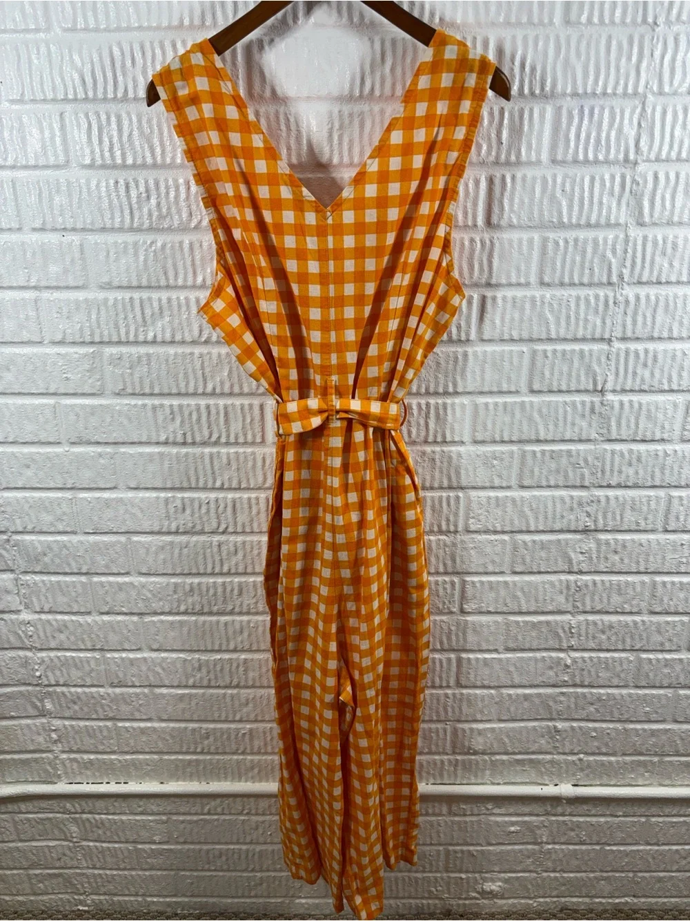 Lucy & Yak Organic Cotton Finn V-Neck Jumpsuit Orange White 16 NWT - Picture 4 of 5